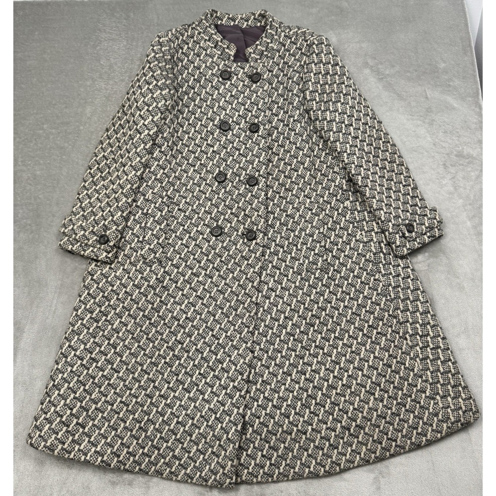 Vintage A-Line Coat Womens Large Tweed Wool Double Breasted Cottagecore 60s 70s